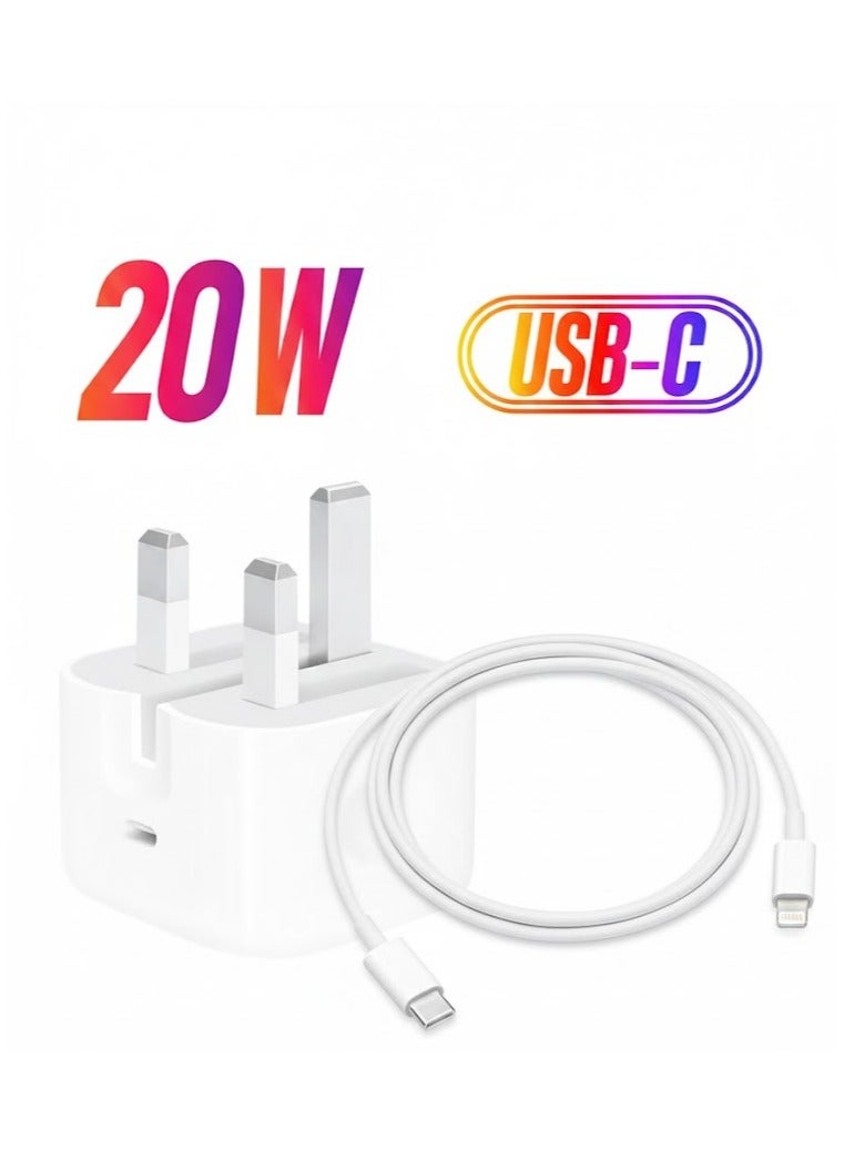 Apple 20W USB-C 3‑Pin Power Adapter with USB‑C to Lightning Cable (1 m) – Original iPhone Charger Set, White - Image 1