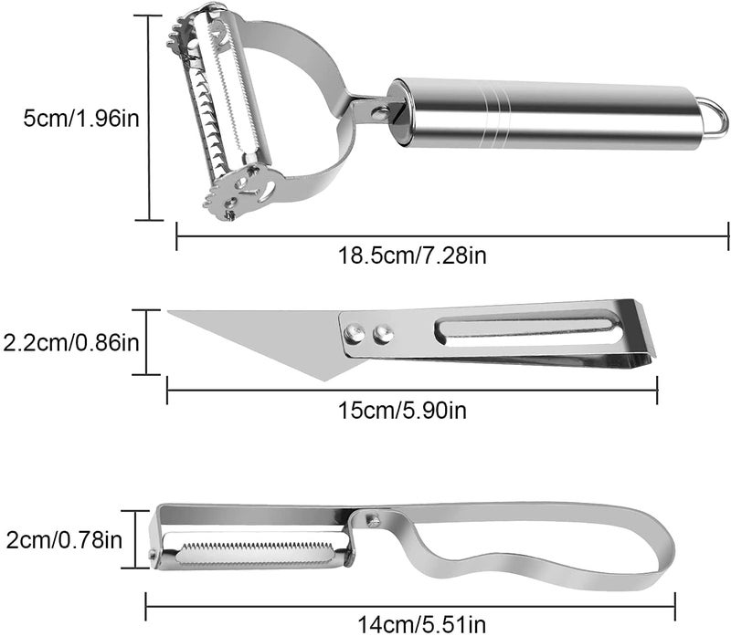 YESIKOM Kitchen Stainless Steel Peeler Knife and Clips Rotary Peeler Cutter Slicer Combined Vegetable Peelers for Carrot Potato Melon Gadget Vegetable Fruit Peeler Cutter Set of 3 Pcs - Image 2