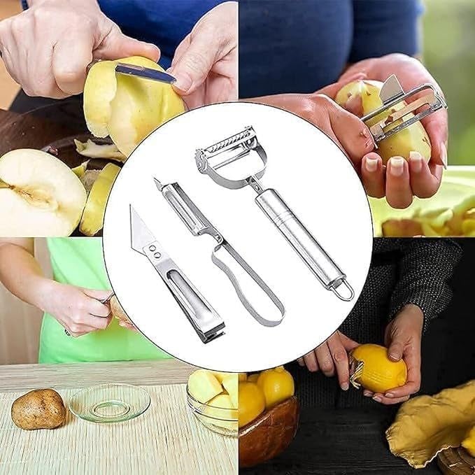 YESIKOM Kitchen Stainless Steel Peeler Knife and Clips Rotary Peeler Cutter Slicer Combined Vegetable Peelers for Carrot Potato Melon Gadget Vegetable Fruit Peeler Cutter Set of 3 Pcs - Image 5