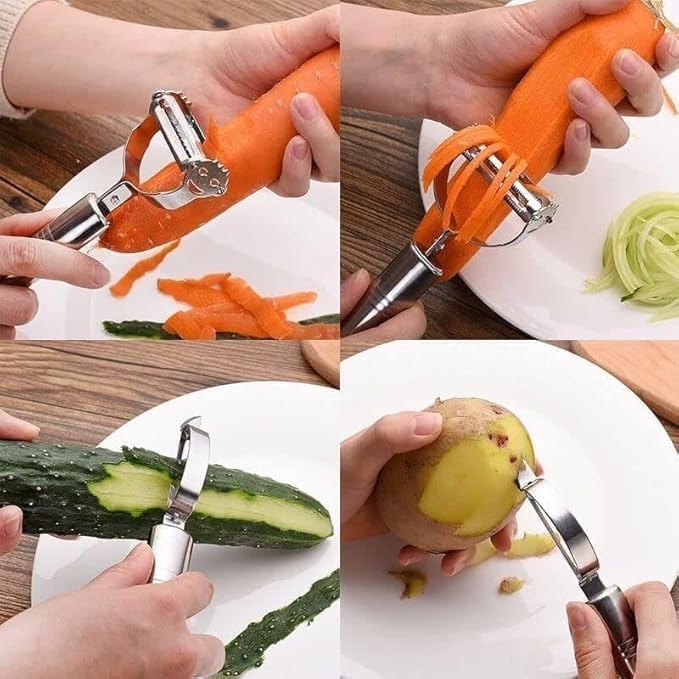 YESIKOM Kitchen Stainless Steel Peeler Knife and Clips Rotary Peeler Cutter Slicer Combined Vegetable Peelers for Carrot Potato Melon Gadget Vegetable Fruit Peeler Cutter Set of 3 Pcs - Image 4