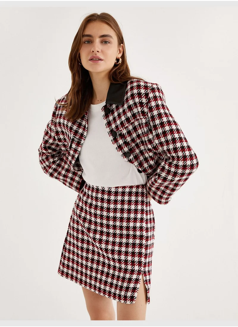 KOTON Check Slit Front Mini Skirt
