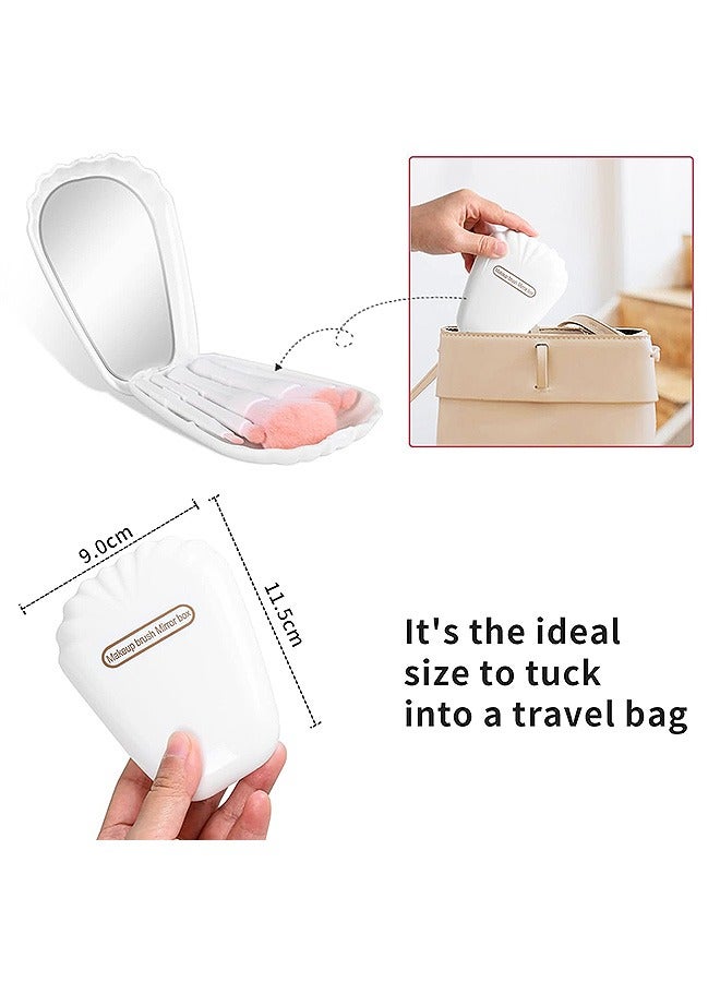 Shell Shape Makeup Brush Set, 5 Pcs Mini Cosmetic Brushes, Travel Cosmetic Brushes Kit with Mirror (White) - Image 5