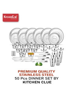 KITCHEN CLUE KITCHEN CLUE High Grade Stainless Steel Dinnerware Set for Kitchen, Set of 50 Pcs, Silver  - Image 3