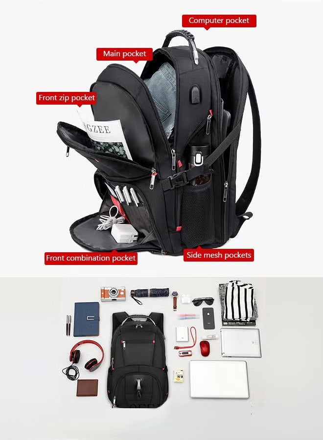 Canway Multifunction Waterproof Backpack with USB Port Waterproof 1680D Nylon School Bag for Men Work Travel Flight Business Commuter 15.6" Laptop Black - Image 2