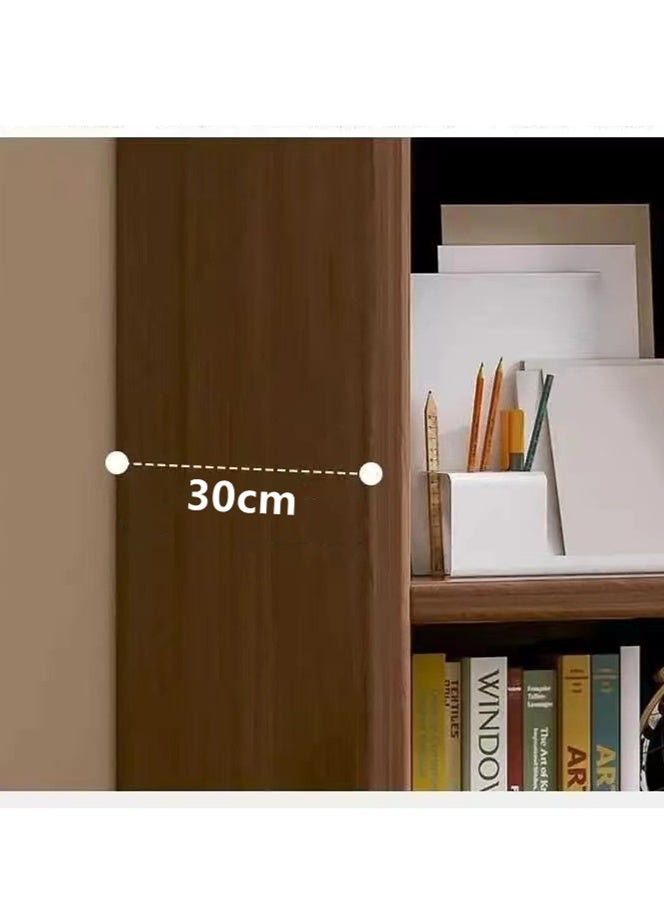 كوتيس خزانة كتب خشبية بخمس طبقات مع رف عرض إبداعي وباب ولوح صديق للبيئة، لون بني، 80×30×180 سم - Image 2