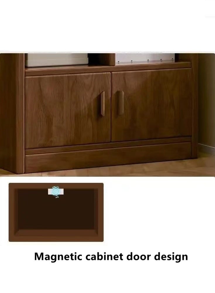 كوتيس خزانة كتب خشبية بخمس طبقات مع رف عرض إبداعي وباب ولوح صديق للبيئة، لون بني، 80×30×180 سم - Image 3