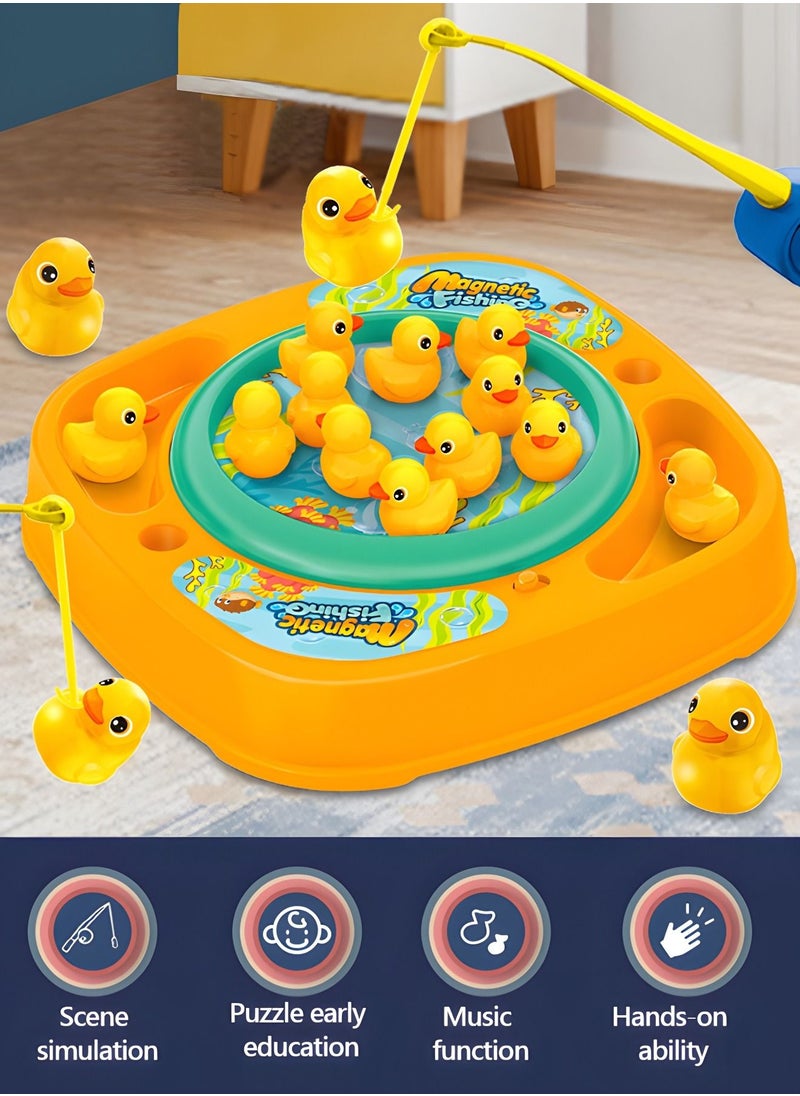 GROIC - Fishing Game Play Set - 10 ducks, 2 Poles,Rotating Board Game with Music,Magnetic Fishing Game Toys,Party Game Toys - Image 1
