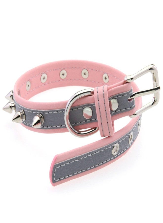 Weimostar Pink Spiked Dog Collar for Small Dogs, Reflective Cat Collar Spike Soft Pu Leather Anti Bite Rivet Stud Studded Adjustable for Small Tiny Kitten Puppy Pets Teacup, S - Image 2
