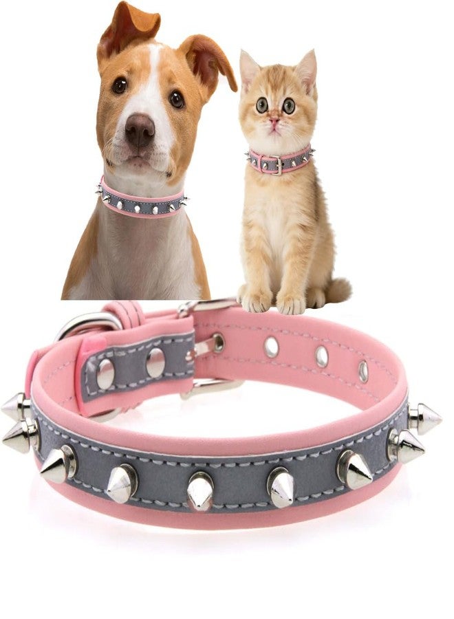 Weimostar Pink Spiked Dog Collar for Small Dogs, Reflective Cat Collar Spike Soft Pu Leather Anti Bite Rivet Stud Studded Adjustable for Small Tiny Kitten Puppy Pets Teacup, S - Image 1