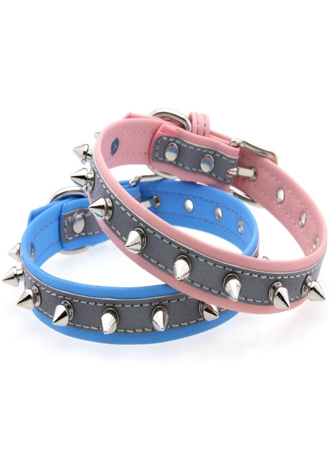 Weimostar Pink Spiked Dog Collar for Small Dogs, Reflective Cat Collar Spike Soft Pu Leather Anti Bite Rivet Stud Studded Adjustable for Small Tiny Kitten Puppy Pets Teacup, S - Image 3