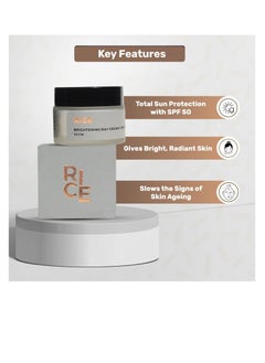 RISE RISE  Brightening Day Cream with SPF 50 Fast absorbing Reduces dullness Improves Skin’s Texture  Rice Extract Natural  For Men and Women 50gm  - Image 3