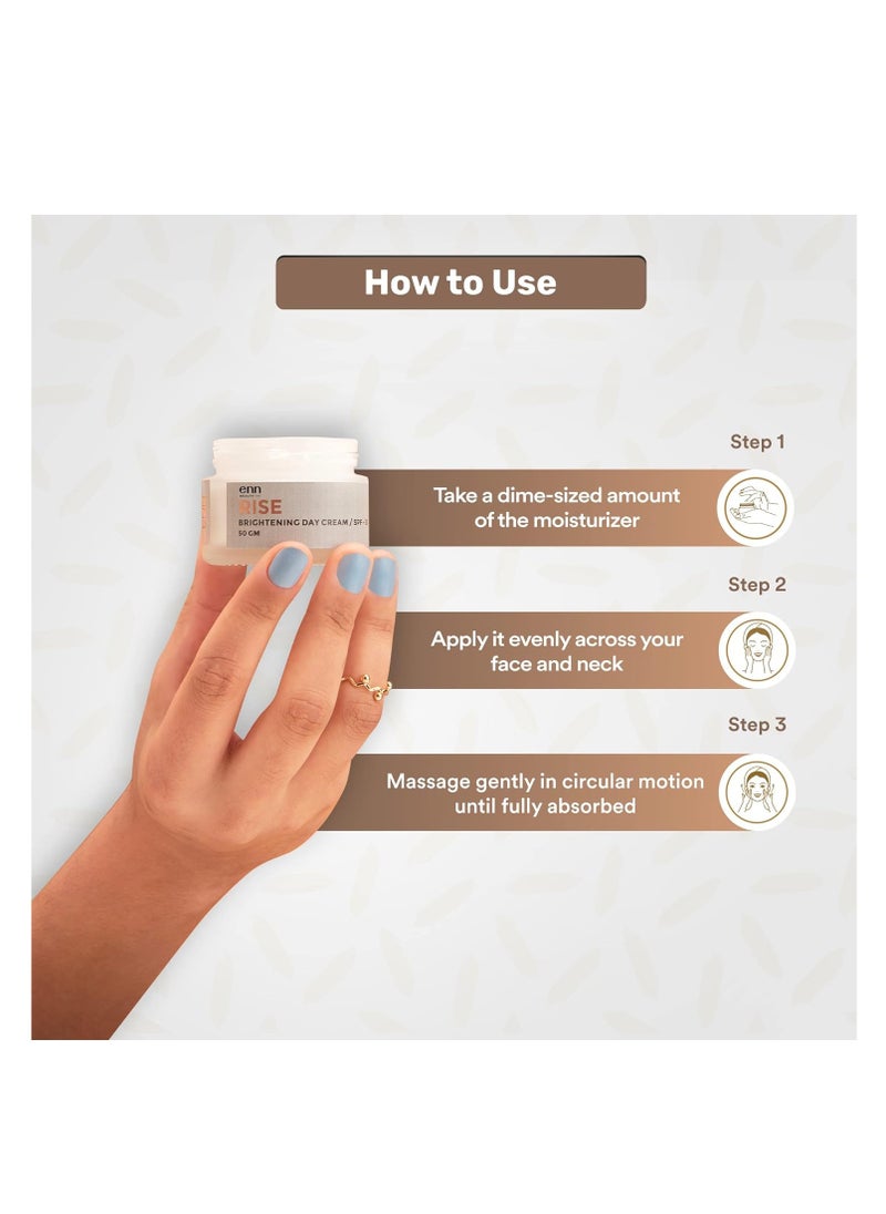 RISE - RISE  Brightening Day Cream with SPF 50 Fast absorbing Reduces dullness Improves Skin’s Texture  Rice Extract Natural  For Men and Women 50gm - Image 1