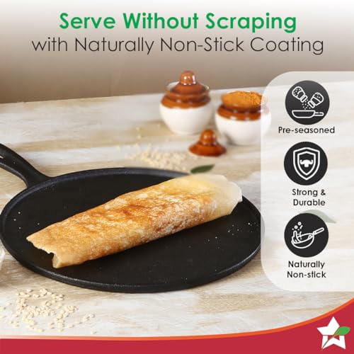 Wonderchef Forza Cast-Iron 27 cm Dosa Tawa Pan | Pre-Seasoned Cookware | Induction Friendly | 4 mm | with Lifetime Exchange Warranty - Image 4
