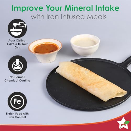 Wonderchef Forza Cast-Iron 27 cm Dosa Tawa Pan | Pre-Seasoned Cookware | Induction Friendly | 4 mm | with Lifetime Exchange Warranty - Image 3