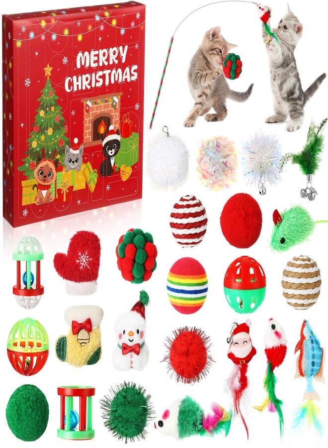 Arrowbash Cat Advent Calendar 2025, 24 Days Christmas Countdown Calendar for Kitten Assorted Cat Toys Interactive Wand Mice Santa Claus Ball Bells Catnip Toy Gifts for Kitten Lovers - Image 1
