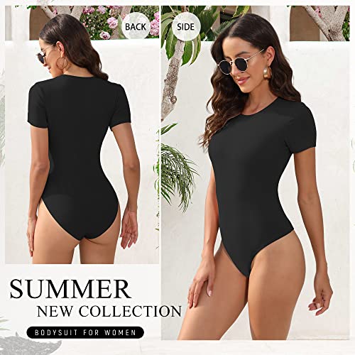 BALENNZ Women's 5 Pack Short Sleeve Round Neck Bodysuit Tops Crew Neck Basic Casual Tshirt Bodysuits Large - Image 2