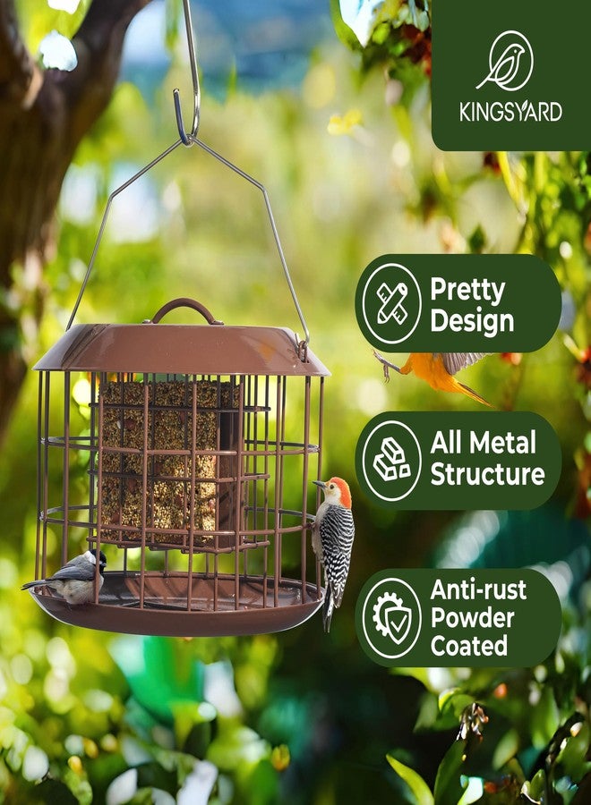Kingsyard معلف طيور مزدوج مقاوم للسناجب من كينغز يارد، معلف طيور داخل قفص للاستخدام الخارجي، مصنوع بالكامل من المعدن، متين ومقاوم للعوامل الجوية، بني اللون - Image 2