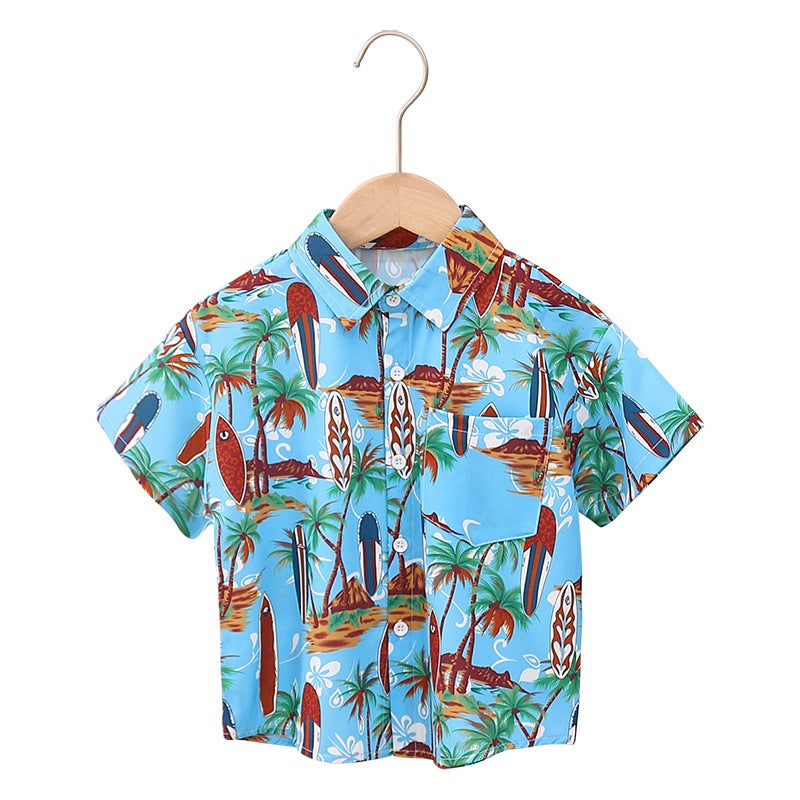 Children'S Clothing Children'S Casual Flower Shirt Ruffian Handsome Boy Beach Holiday Printed Cardigan Shirt - Image 1