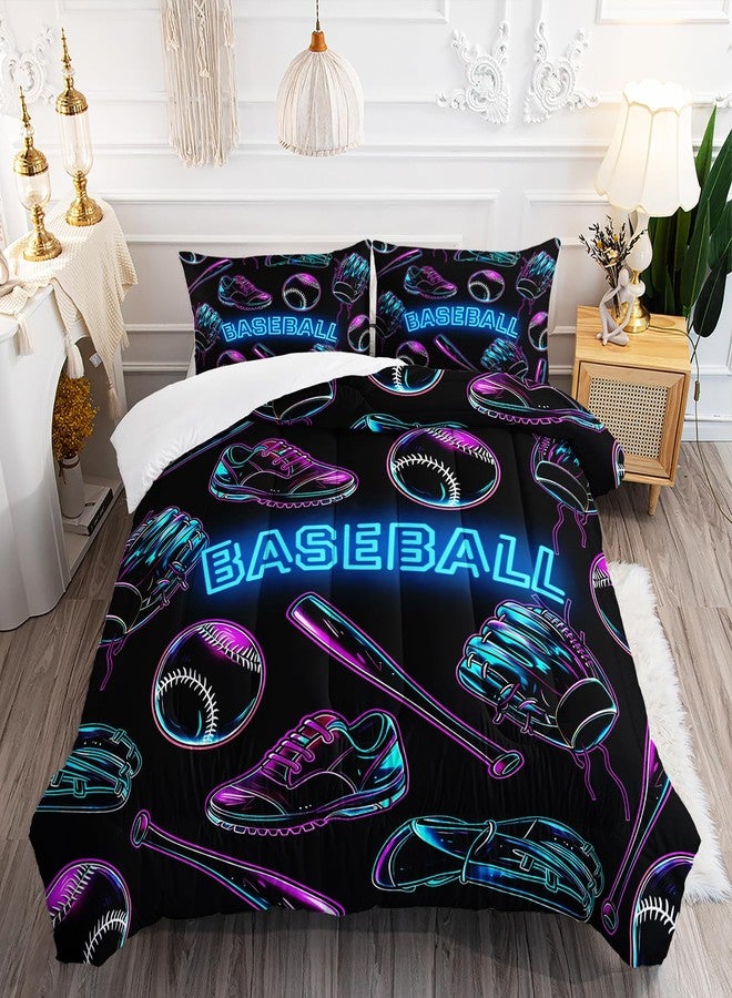 XYNHML Baseball Sports Theme Comforter Set 3Pcs Full Sneaker Baseball Bat Gloves Bedding Set for Kid Teen Girl Boy Adult National Sports Games Shoes Quilt Bed Decor with 1 Comforter and 2 Pillowcases - Image 1