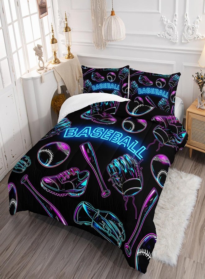 XYNHML Baseball Sports Theme Comforter Set 3Pcs Full Sneaker Baseball Bat Gloves Bedding Set for Kid Teen Girl Boy Adult National Sports Games Shoes Quilt Bed Decor with 1 Comforter and 2 Pillowcases - Image 2