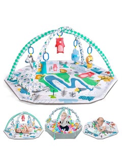 Tummy Time Mat, 4-in-1 Baby Gym Activity Play Mat & Ball Pit, with High Contrast Toys & Self-Discovery Mirror & Tummy Time Pillow for Sensory and Motor Skill Development