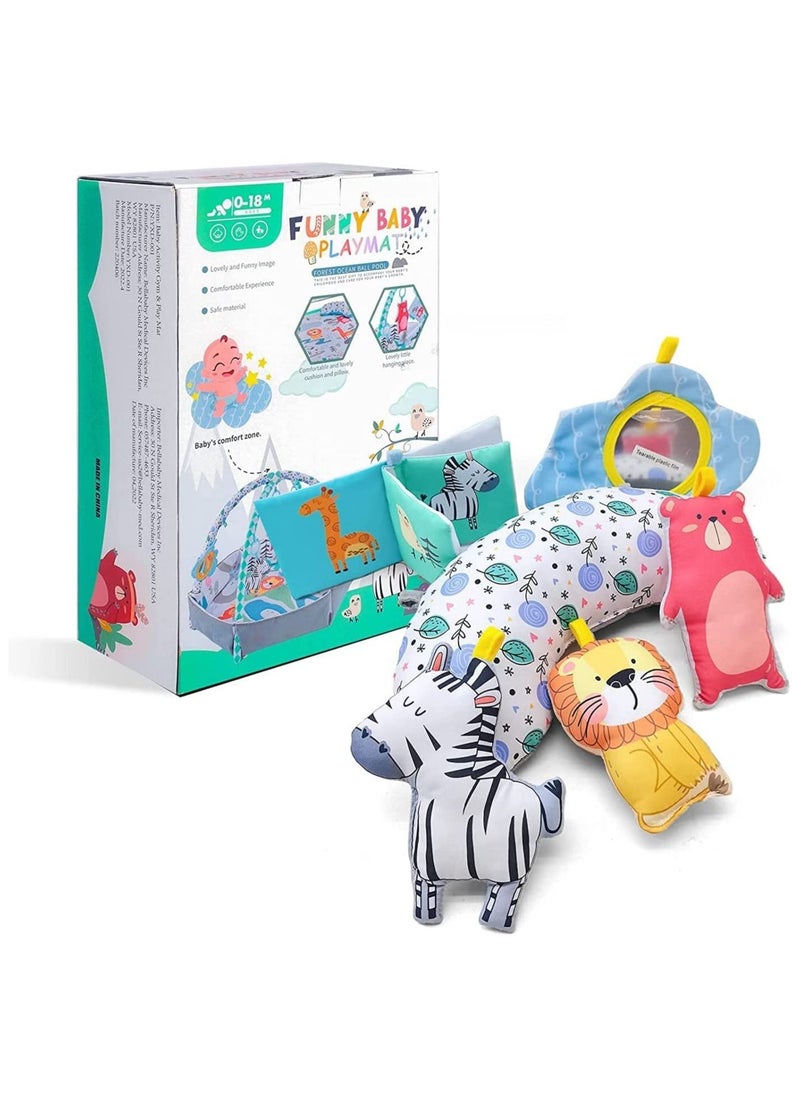 DMG TECH - Tummy Time Mat, 4-in-1 Baby Gym Activity Play Mat & Ball Pit, with High Contrast Toys & Self-Discovery Mirror & Tummy Time Pillow for Sensory and Motor Skill Development - Image 1
