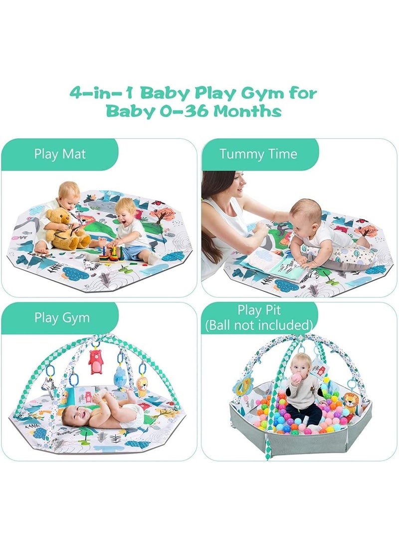 DMG TECH - Tummy Time Mat, 4-in-1 Baby Gym Activity Play Mat & Ball Pit, with High Contrast Toys & Self-Discovery Mirror & Tummy Time Pillow for Sensory and Motor Skill Development - Image 1