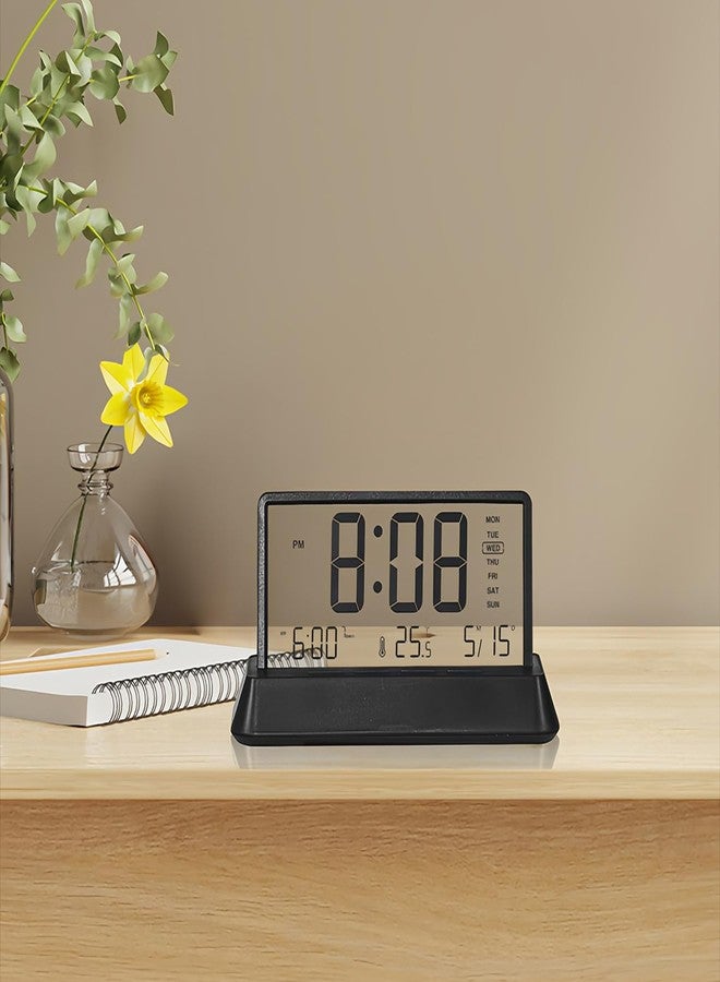Lancoon LCD Digital Alarm Clock with 3 Alarms Transparent Temperature Date Week Display Snooze Desktop Simple Portable Easy to Use for Home Decor Bedroom Office Kids - Image 3