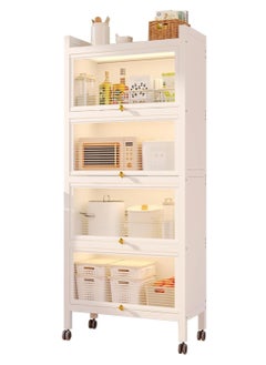 SKY-TOUCH 4-Tier Storage Cabinet Standing Shelf Units with 4 Door Bookshelf Bookcase with 4 Wheels Storage Rack Organizer Workstation for Kitchen Home Office Pantry Study White  - Image 1