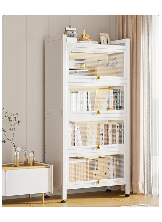 SKY-TOUCH 4-Tier Storage Cabinet Standing Shelf Units with 4 Door Bookshelf Bookcase with 4 Wheels Storage Rack Organizer Workstation for Kitchen Home Office Pantry Study White  - Image 5