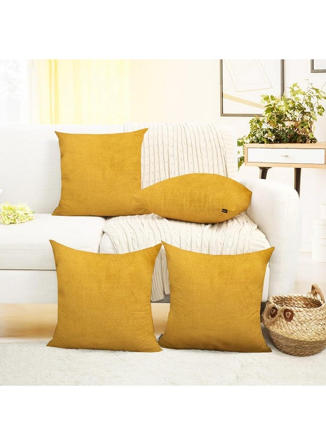 IVAZA IVAZA Velvet Decorative Cushion Cover 12x12 Inch - Set of 5, Soft Solid Square Throw Pillow Covers for Sofa, Living Room or Home Decor - 30x30 cm Mustard Yellow - Image 2