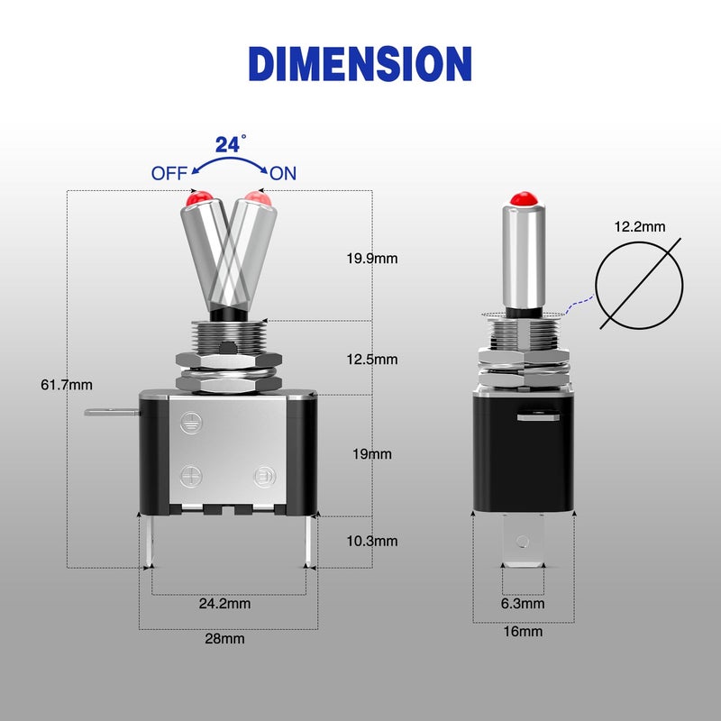 Nilight 3PCS Red LED Toggle Switches 12V 20A 3 Pin 2 Position ON Off SPST Heavy Duty Rocker Switch for Auto Car Marine RV Vehicles Truck Boat Dash - Image 2