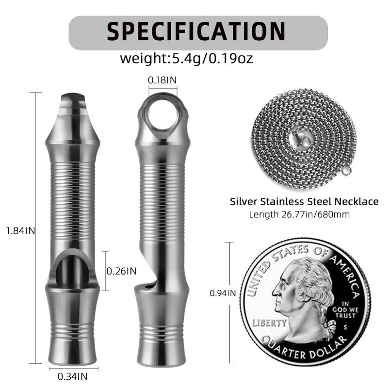 TISUR Titanium Emergency Whistle,EDC Safety Whistles Necklace Loud up to 120db,Survival Whistles for Survival,Hiking,Camping,Pets Training (Silver(1-Pack)) - Image 2