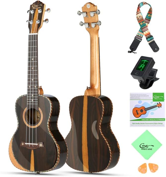 Hricane Concert Ukulele 23 inch UKS-2, 4 Strings Ukeleles For Beginners, Sapele Hawaiian Ukele with Ukulele Case and Ukele String Set (Ziricote Glossy) - Image 1
