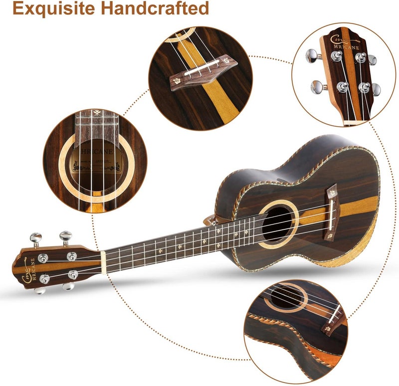 Hricane Concert Ukulele 23 inch UKS-2, 4 Strings Ukeleles For Beginners, Sapele Hawaiian Ukele with Ukulele Case and Ukele String Set (Ziricote Glossy) - Image 4
