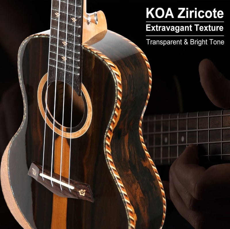 Hricane Concert Ukulele 23 inch UKS-2, 4 Strings Ukeleles For Beginners, Sapele Hawaiian Ukele with Ukulele Case and Ukele String Set (Ziricote Glossy) - Image 5