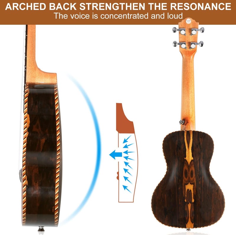 Hricane Concert Ukulele 23 inch UKS-2, 4 Strings Ukeleles For Beginners, Sapele Hawaiian Ukele with Ukulele Case and Ukele String Set (Ziricote Glossy) - Image 3