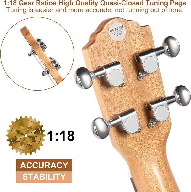 Hricane Concert Ukulele 23 inch UKS-2, 4 Strings Ukeleles For Beginners, Sapele Hawaiian Ukele with Ukulele Case and Ukele String Set (Ziricote Glossy) - Image 2