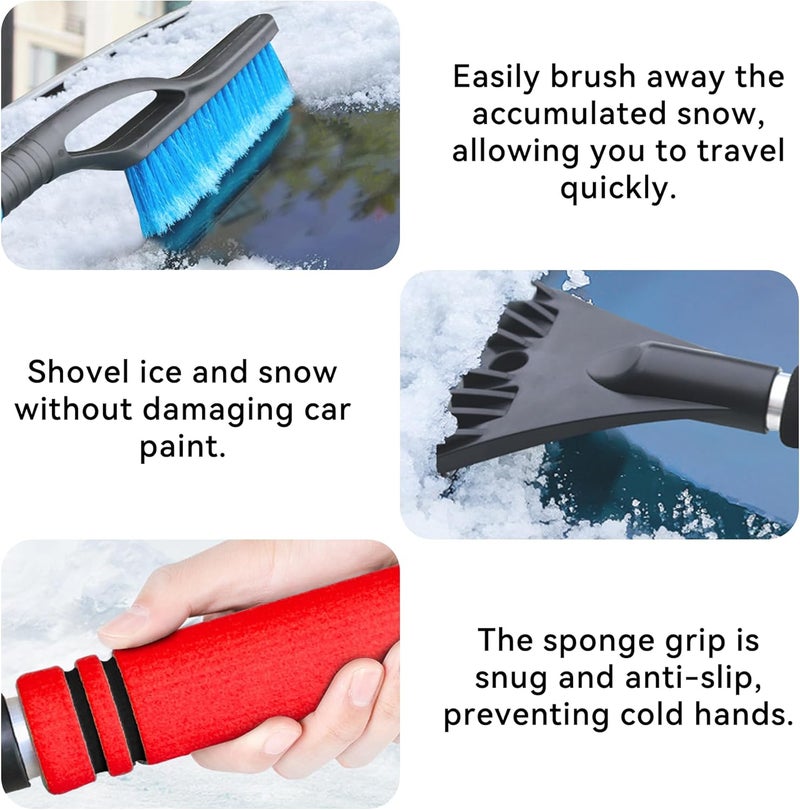 Alieemo 27" Detachable Aluminum Snow Brush & Ice Scraper for Car Windshield - Ergonomic Foam Grip, Suitable for Cars, Trucks, SUV Windshields & Windows, Winter Car Essential Tool (Red/Gray) - Image 4