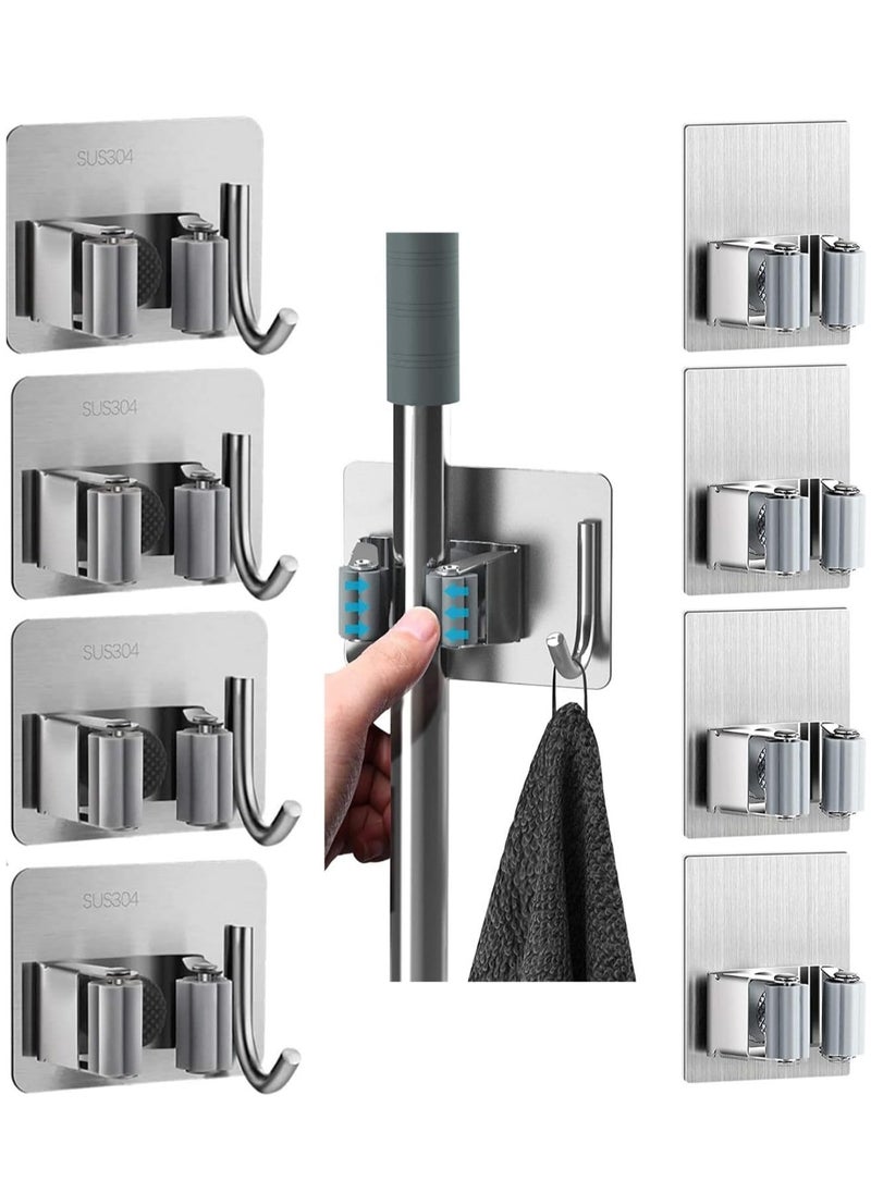 Meetion 8 PCS Mop Broom Holder Wall Mount - Mop Holder Self Adhesive No Drilling Super Anti-Slip Broom Holder for Home Garage Garden Laundry Room, kitchen organizer Tools (Mix)  - Image 1