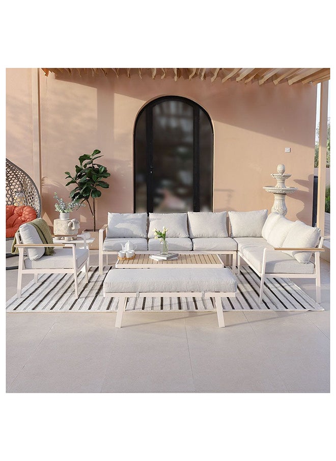 DANUBE HOME طقم أريكة خارجي من أستون مكون من 9 مقاعد بإطار من الألومنيوم وأثاث للحديقة بتصميم عصري، طقم أريكة صالة مكون من 4 قطع وطاولة وكراسي للجلوس في الهواء الطلق للفناء والشرفة والحديقة باللون البيج  - Image 1