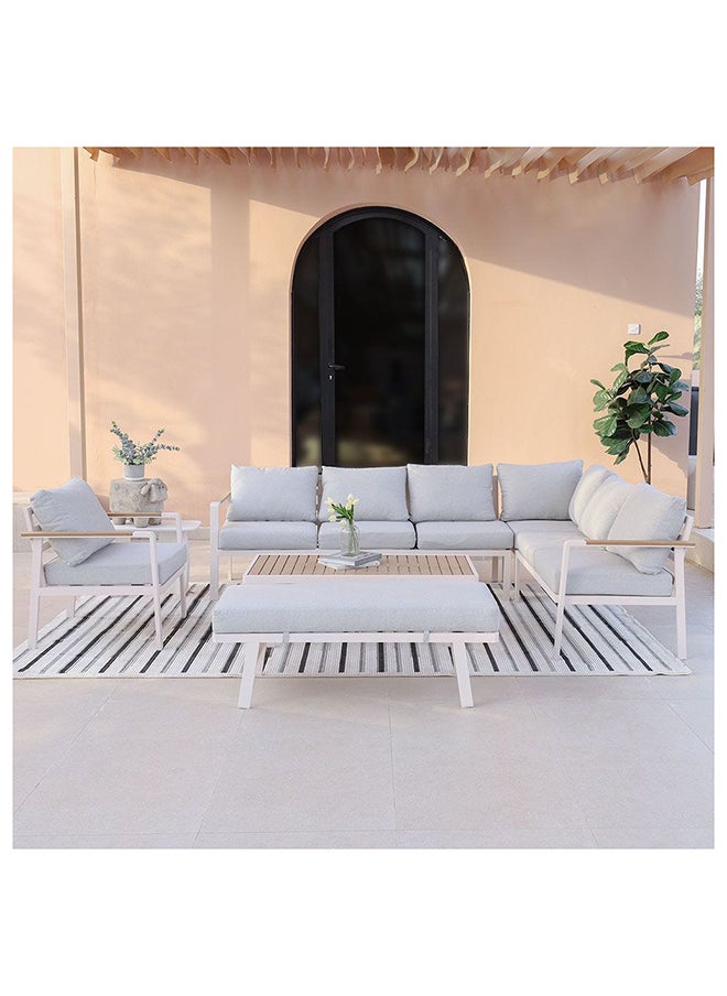 DANUBE HOME طقم أريكة خارجي من أستون مكون من 9 مقاعد بإطار من الألومنيوم وأثاث للحديقة بتصميم عصري، طقم أريكة صالة مكون من 4 قطع وطاولة وكراسي للجلوس في الهواء الطلق للفناء والشرفة والحديقة باللون البيج  - Image 5