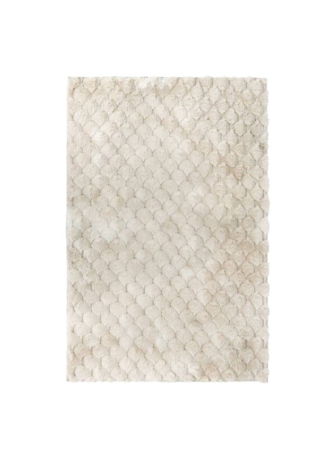 atmosphera Adriel Wool Effect Faux Fur Anti-Slip Rug Beige 60 x 90cm 212419 - Image 1