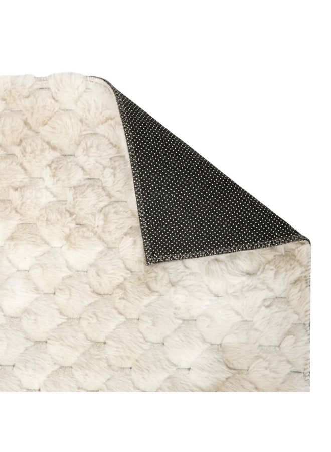 atmosphera Adriel Wool Effect Faux Fur Anti-Slip Rug Beige 60 x 90cm 212419 - Image 2