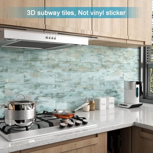 BeNice Peel and Stick Backsplash for Kitchen Tile,Peel and Stick Tiles for Walls Tile Stickers Waterproof Marble Tile Backsplash 3.85"x11.73"(16Tiles) California Blue - Image 5