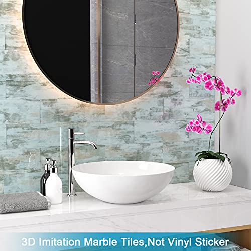 BeNice Peel and Stick Backsplash for Kitchen Tile,Peel and Stick Tiles for Walls Tile Stickers Waterproof Marble Tile Backsplash 3.85"x11.73"(16Tiles) California Blue - Image 4