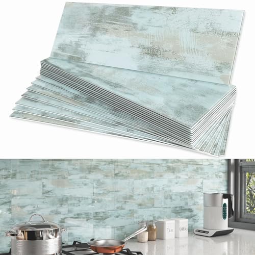 BeNice Peel and Stick Backsplash for Kitchen Tile,Peel and Stick Tiles for Walls Tile Stickers Waterproof Marble Tile Backsplash 3.85"x11.73"(16Tiles) California Blue - Image 1