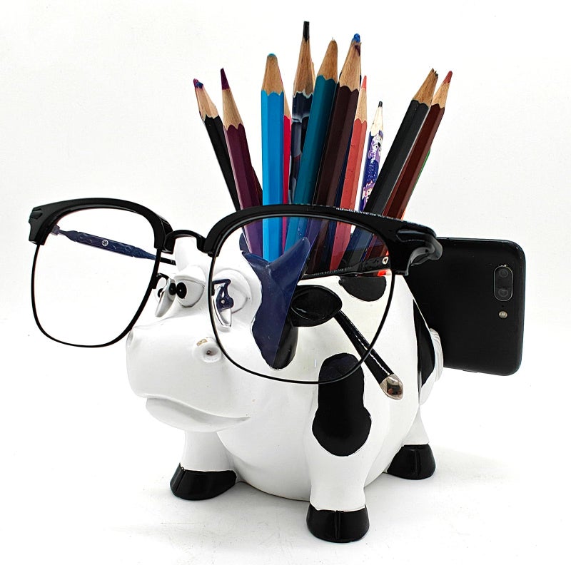EONXNGAGY Cow Pencil Holder with Phone Stand - Tablet PC Holder for Desk - Office Decor - Image 1