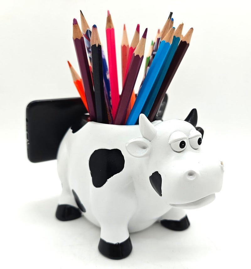 EONXNGAGY Cow Pencil Holder with Phone Stand - Tablet PC Holder for Desk - Office Decor - Image 2