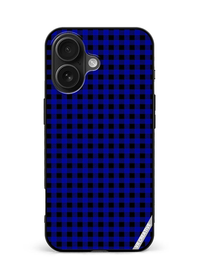 VR CREATIVE Protective Case Cover For Apple iPhone 16 Plus Blue And Black Buffalo Plaid Texture Checkered Seamless Pattern Design Multicolour